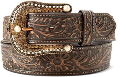 ARIAT - Brown Western Belt Leather Embossed Stones
