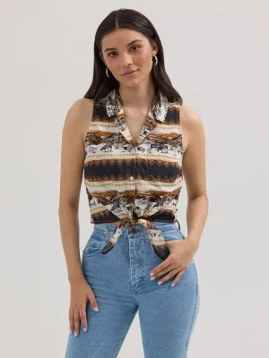 WRANGLER - Bold Printed Sleeveless Tie Front Shirt