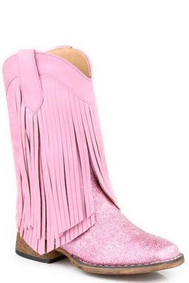 ROPER - Pink Glitter &amp; Fringe Shaft Little Girl Cowboy Boot