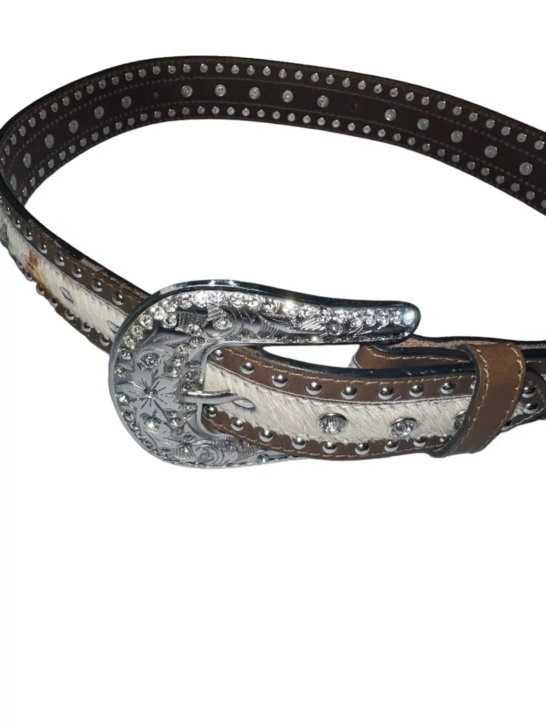 NOCONA - Calf Hair with Crystal Studs Western Belt display picture 2