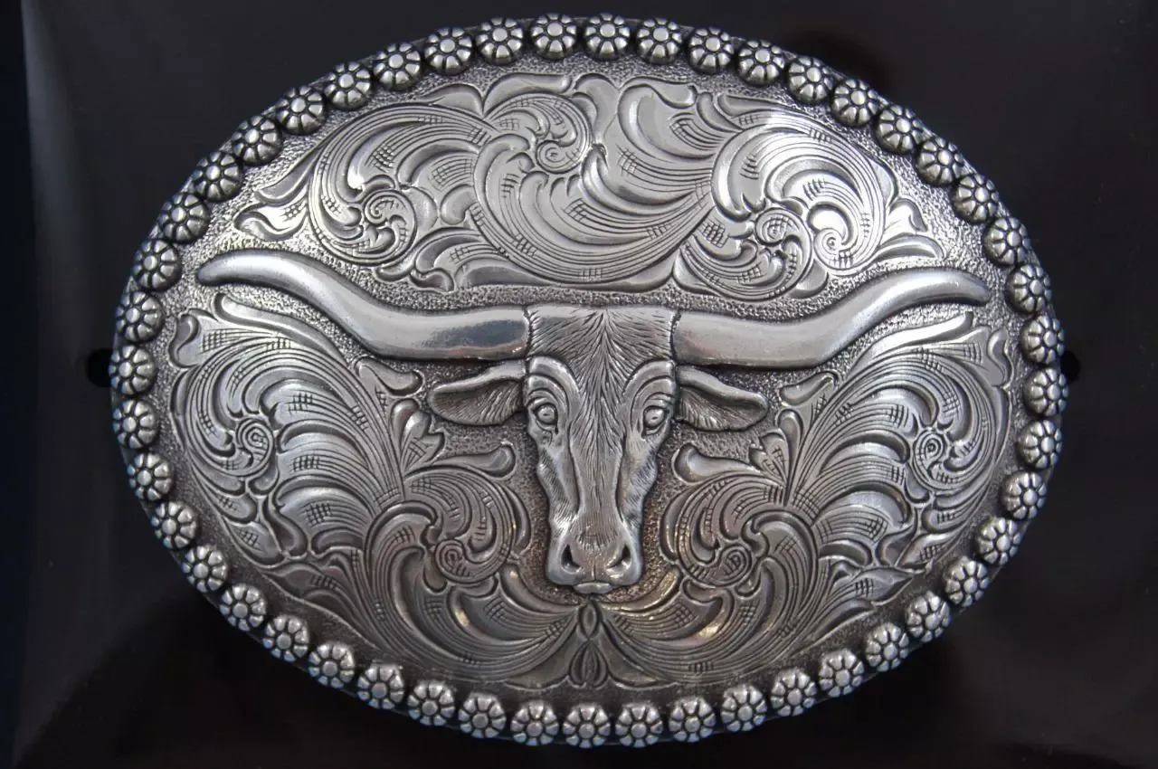 Boucle De Ceinture Western Silvertone - Tête De Taureau Longhorn #102113q