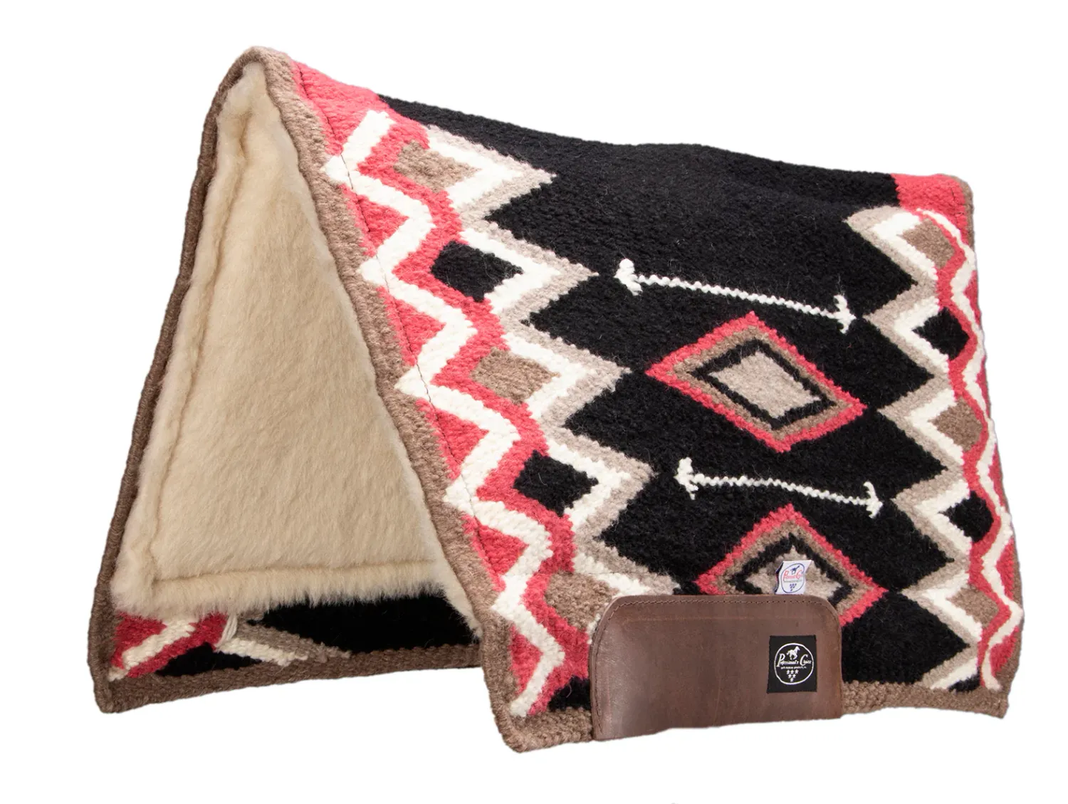 Coussin De Selle Western Beige – Polaire Rose, Laine Noire, 34x36 Cm