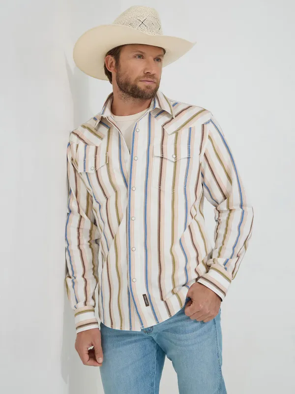 WRANGLER - Retro Premium Brushpopper Rusty Stripe Western Snap Shirt