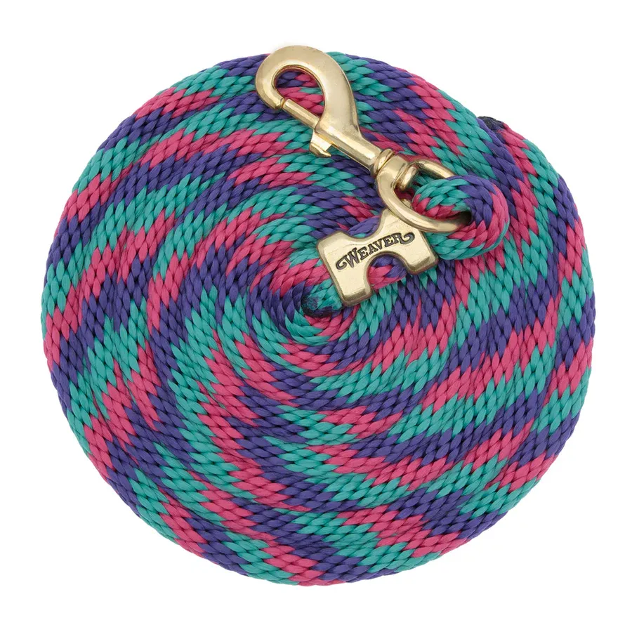 WEAVER - Poly Lead Twist Rope with Brass Snap, Color: Framboise/Turquoise/Mauve