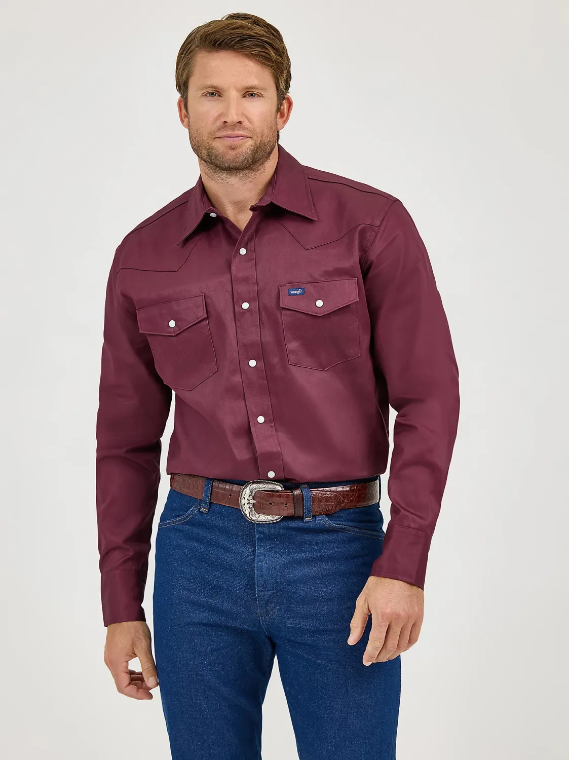 WRANGLER - Firm Finish Red Oxide Twill Western Snap Work Shirt, Size: Medium
