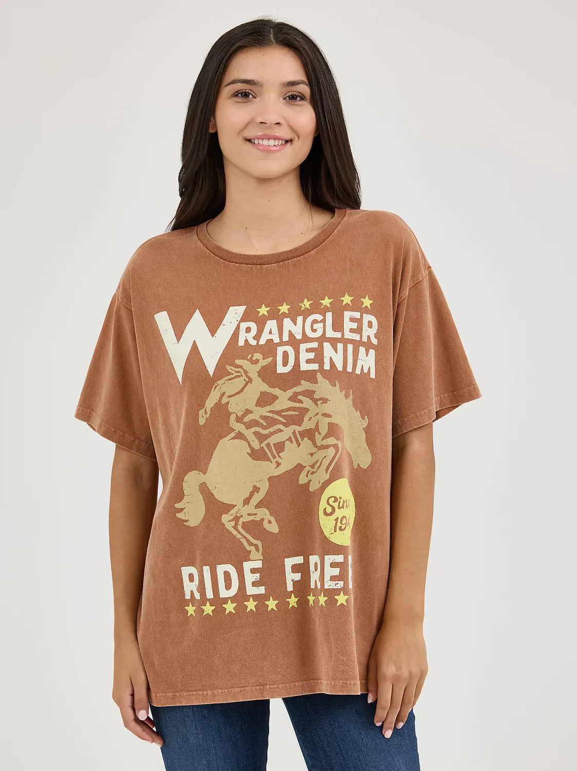 WRANGLER - Caramel Acid Wash Graphic Oversized, Size: XSmall