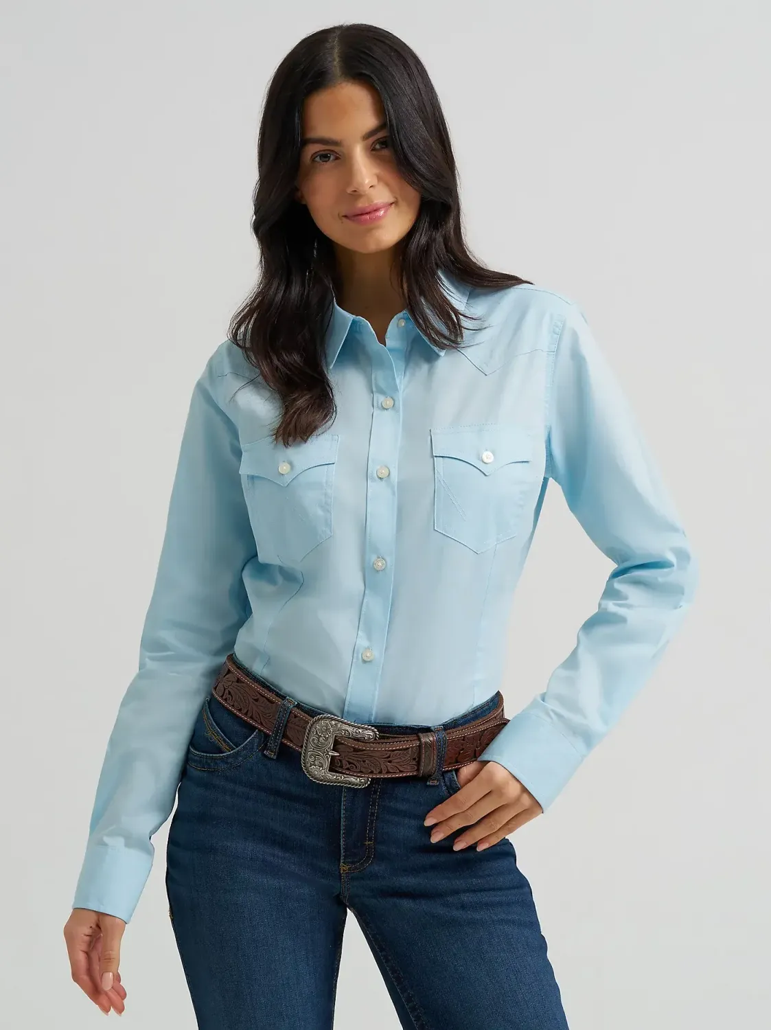 WRANGLER - Cool Blue Western Button Down Shirt, Size: Small