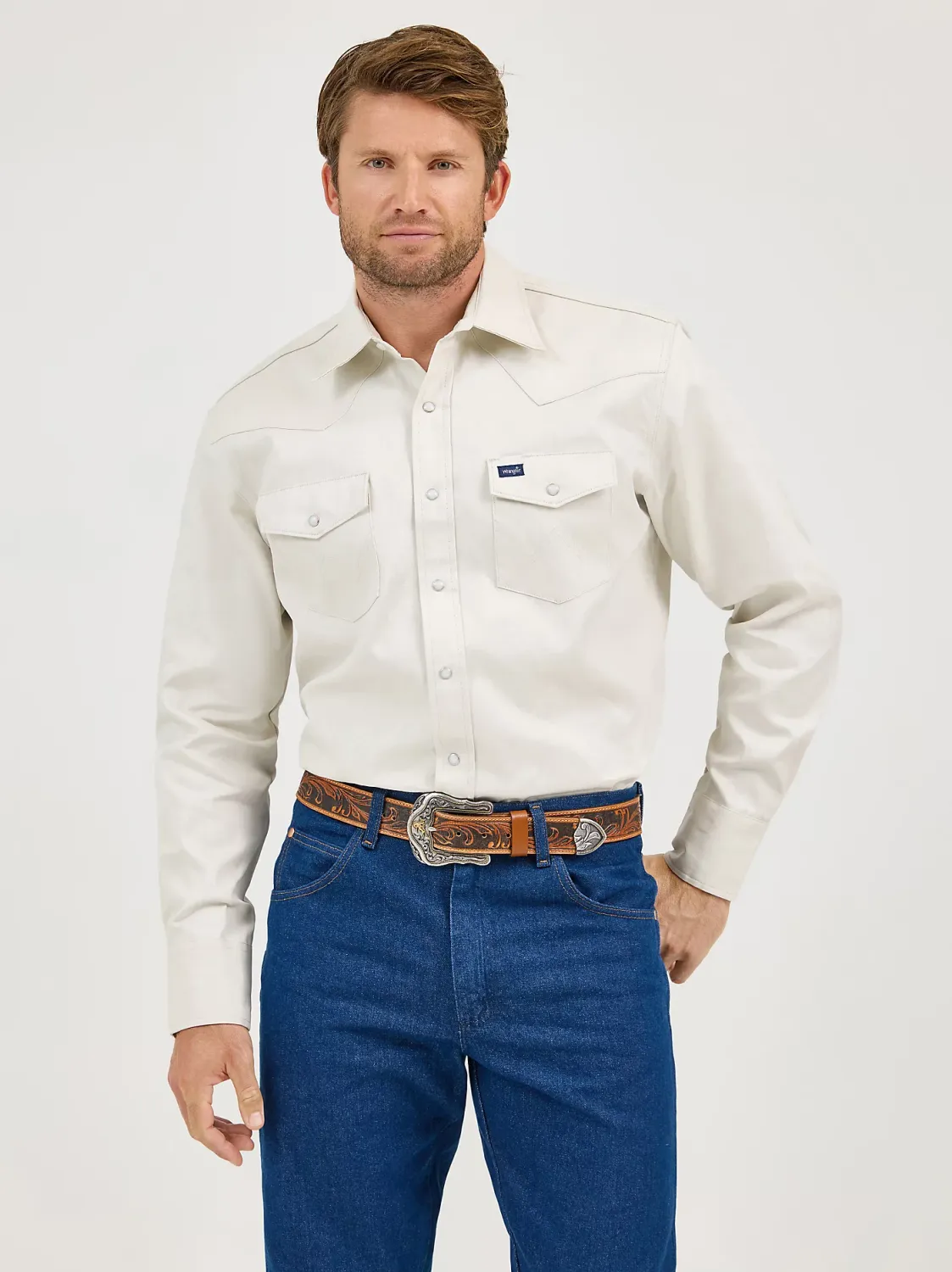 WRANGLER - Firm Finish Stone Twill Western Snap Work Shirt, Size: Medium