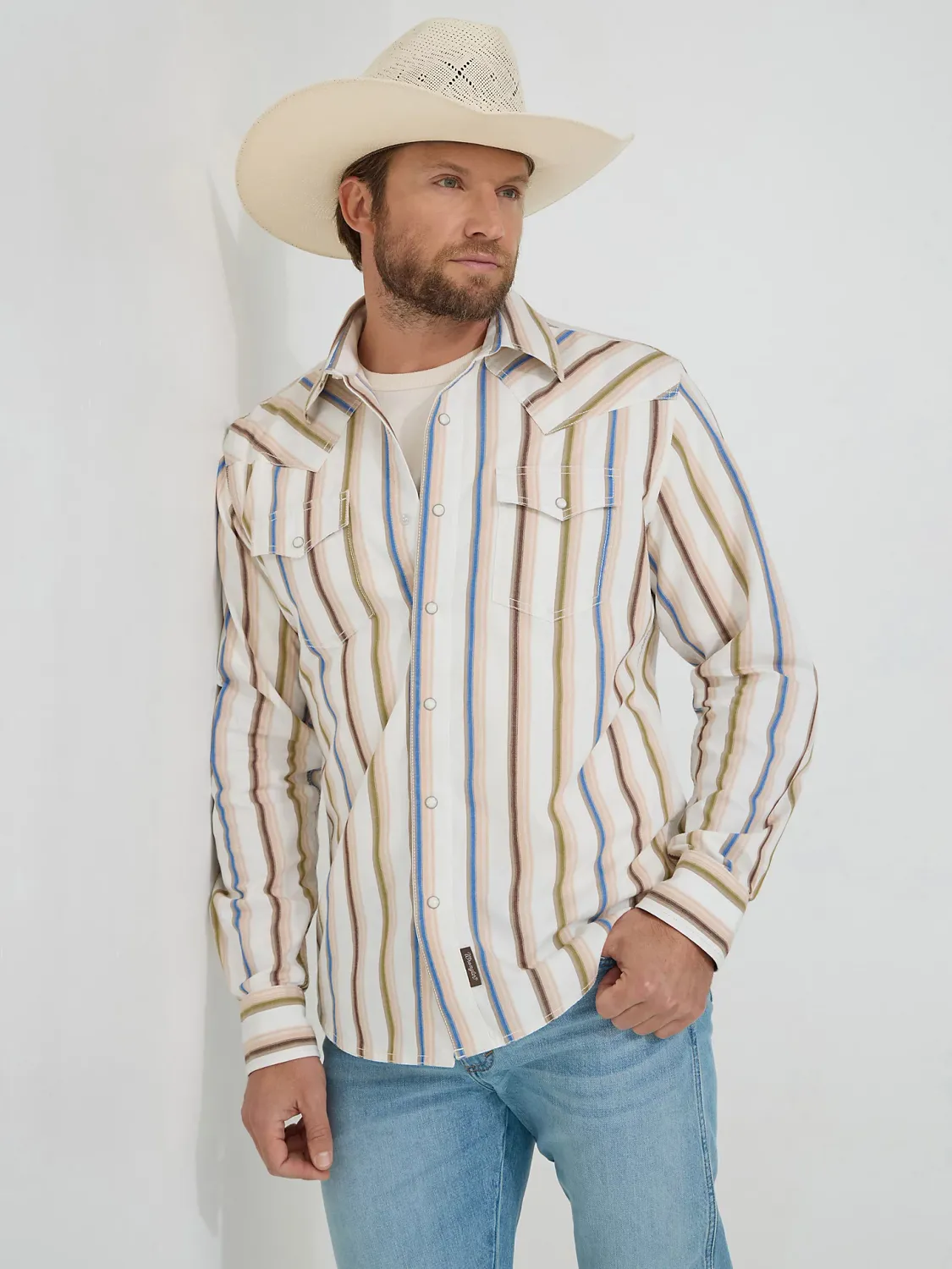 WRANGLER - Retro Premium Brushpopper Rusty Stripe Western Snap Shirt, Size: Medium
