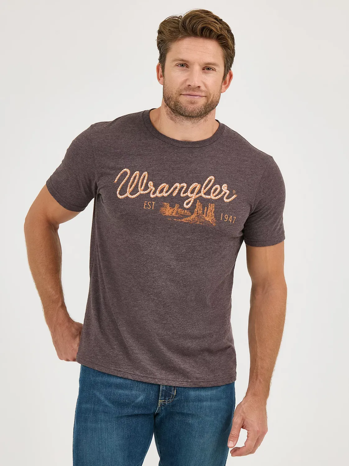 WRANGLER - Mocha Logo Rope Emblem Graphic T-Shirt, Size: Medium