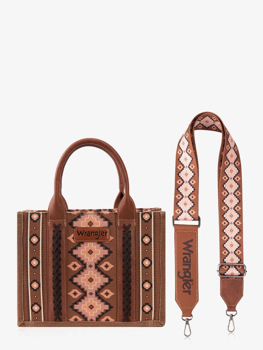 WRANGLER - Southwestern Print Dark Brown Small Canvas Tote / Crossbody, Size: 13.5&#39;&#39; x 5&#39;&#39; x 10&#39;&#39;