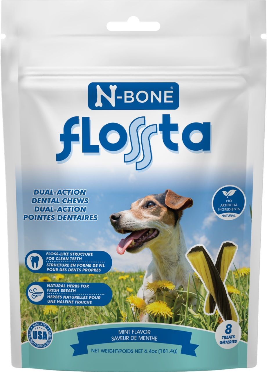 N-BONE - Flossta Dual-Action Dental Chews, Flavor: Menthe, Format: 8unités (6.4oz)
