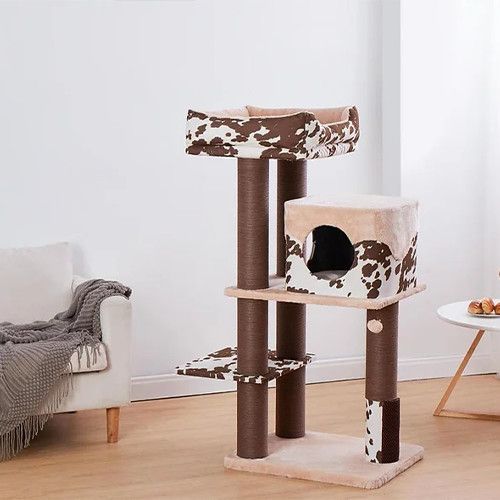 PETPALS - Cowboy Cowprint 4Levels Cat Tree, Colour: Cowprint Brun