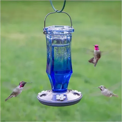 PERKY PET - Sapphire Starburst Vintage Glass Hummingbird Feeder