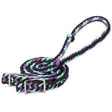 WEAVER - Braided Nylon Barrel Reins, Color: Noir/Mauve/Menthe
