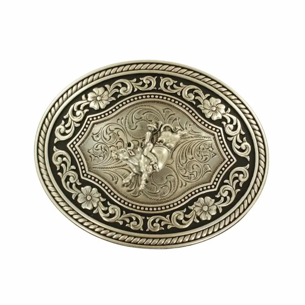 M&amp;F WESTERN - Oval Bullrider Belt Buckle, Color: Argent &amp; Noir