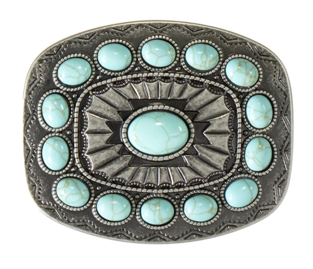 NOCONA - Blazin Roxx Silver Plated Turquoise Stone Buckle, Color: Argent
