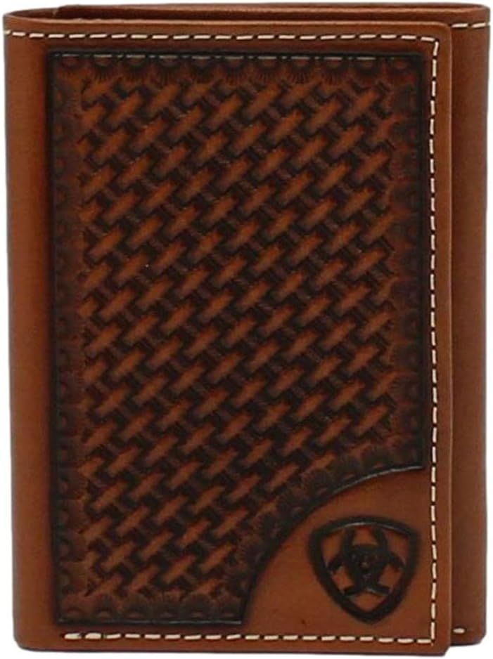 ARIAT - Basketweave Shield Tan Wallet, Type: Tri-Fold