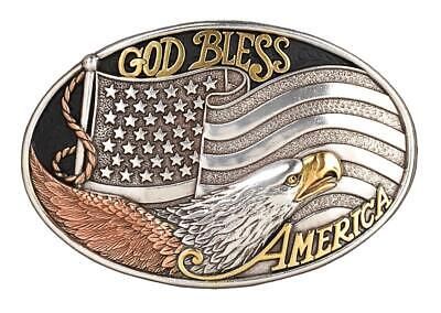 NOCONA - God Bless America Belt Buckle, Color: Argent &amp; Or