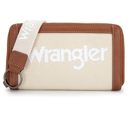 WRANGLER - Leather Trim Canvas Tan Wallet, Format: 8.5&quot; x 0.2&quot; X  4.5&quot;
