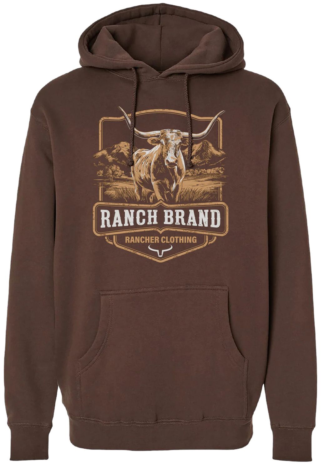 RANCH BRAND - Longhorn 3 Unisex Long Sleeves Brown Hoodie, Size: Small