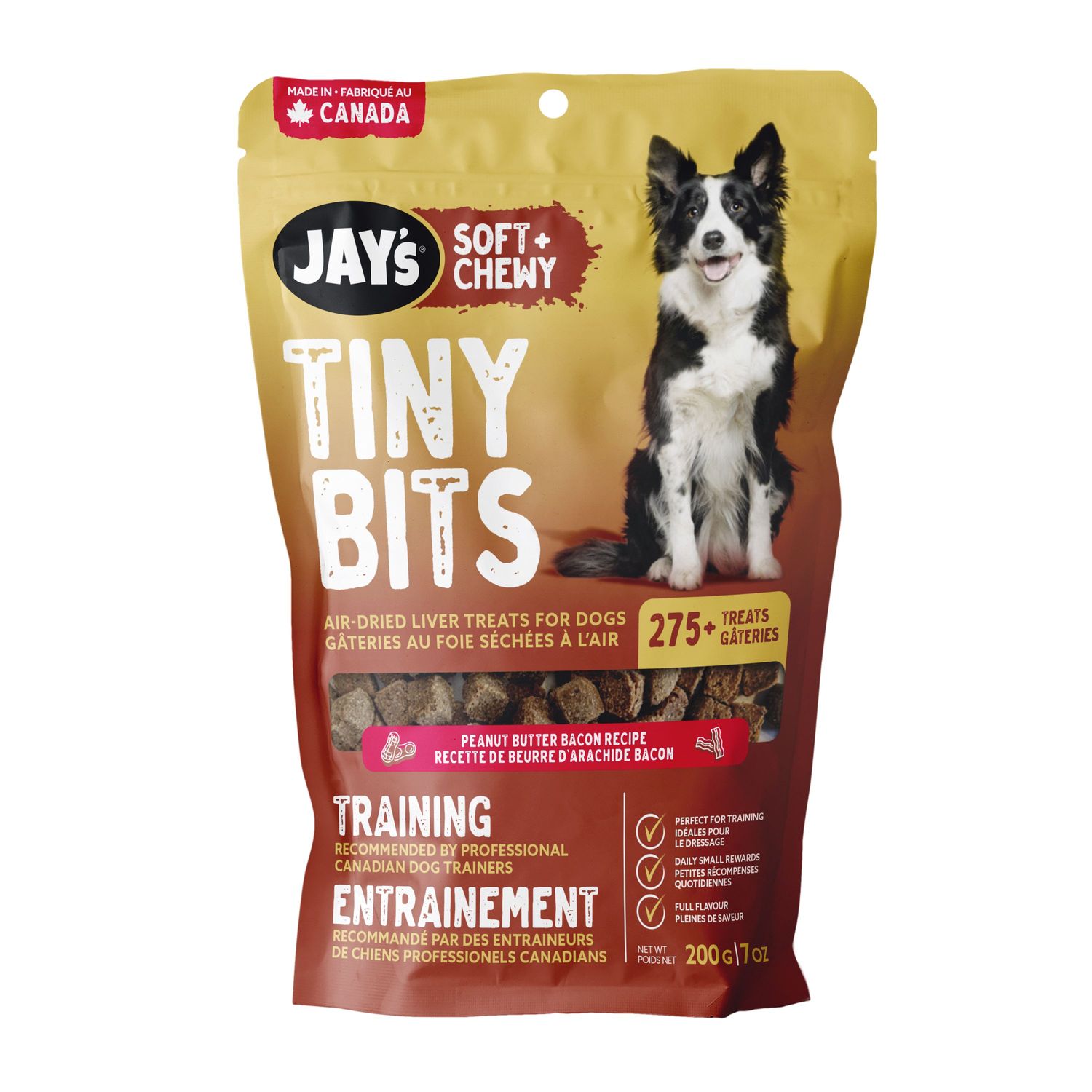 JAY&#39;S - Gâteries Tiny Bits d&#39;Entraînement Soft &amp; Chewy, Saveur: Beurre d&#39;Arachide &amp; Bacon, Format: 200g