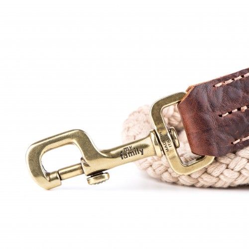MYFAMILY - El Paso Dog Leash in Genuine Italian Brown Leather and Rope, Size: S-110