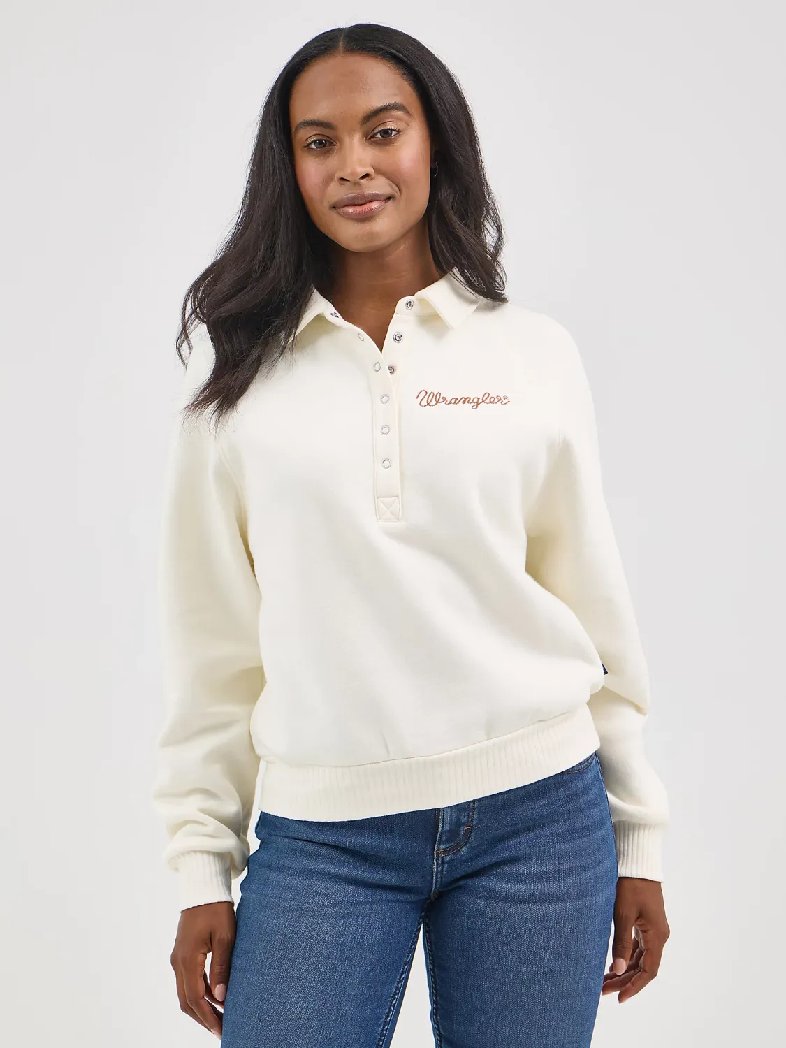 WRANGLER - Retro Half-Snap Collared Cream Pullover