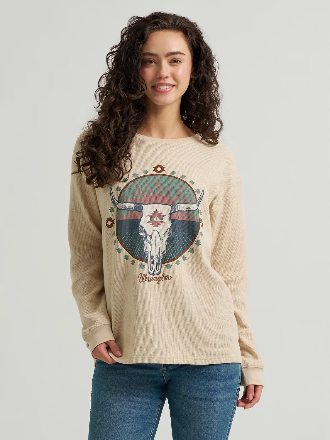 WRANGLER - Long Sleeve Graphic Skull Aztec Girlfriend Tee