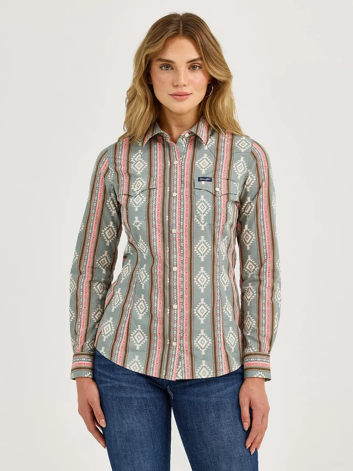 WRANGLER - Retro Southwestern Stripe Western Snap Shirt