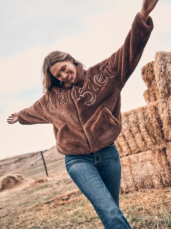 WRANGLER - Logo Fuzzy Zip Teddy Brown Jacket