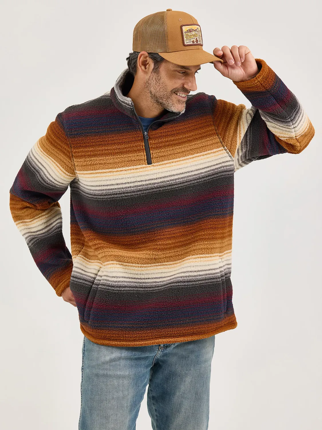 WRANGLER - Striped Quarter-Zip Sherpa Pullover
