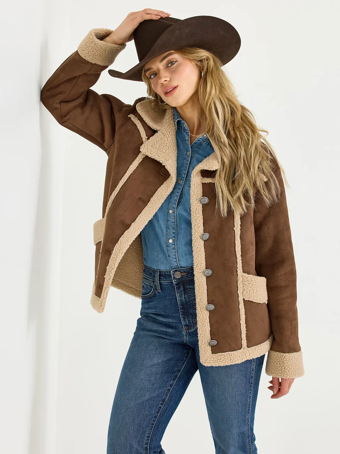 WRANGLER - Brown Faux Shearling Barn Coat