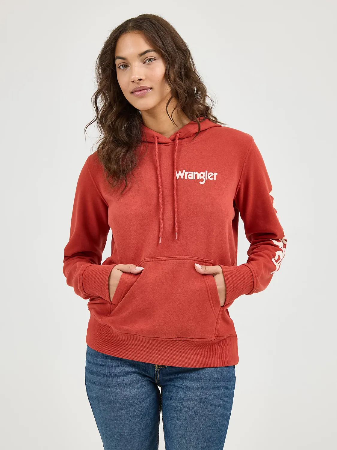 WRANGLER - Retro Logo Arm Pullover Rust Hoodie