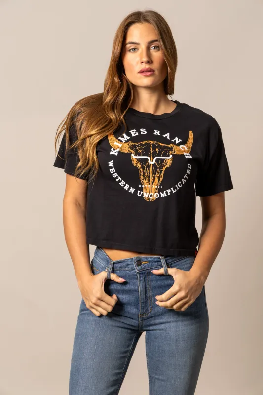 KIMES RANCH - Bison Skull Black Cropped T-Shirt