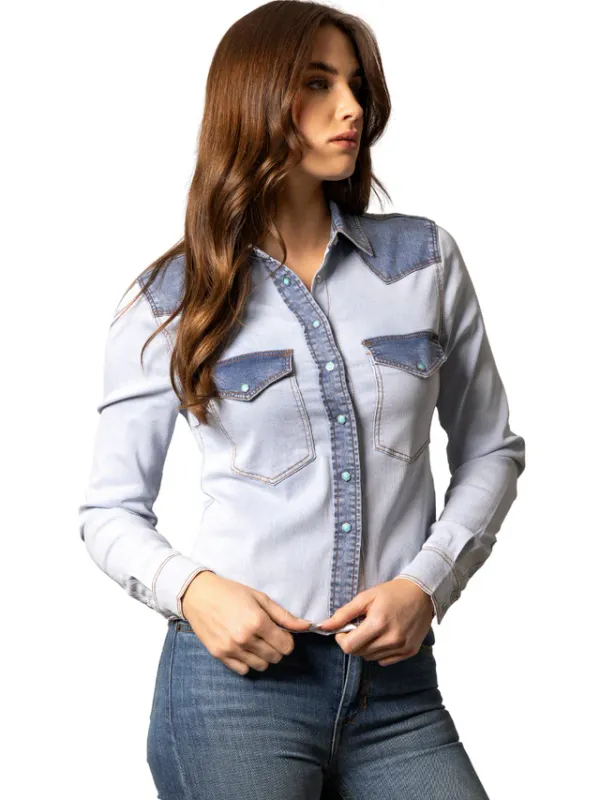 KIMES RANCH - Two-Tone Denim Rayna Western Snap Shirt