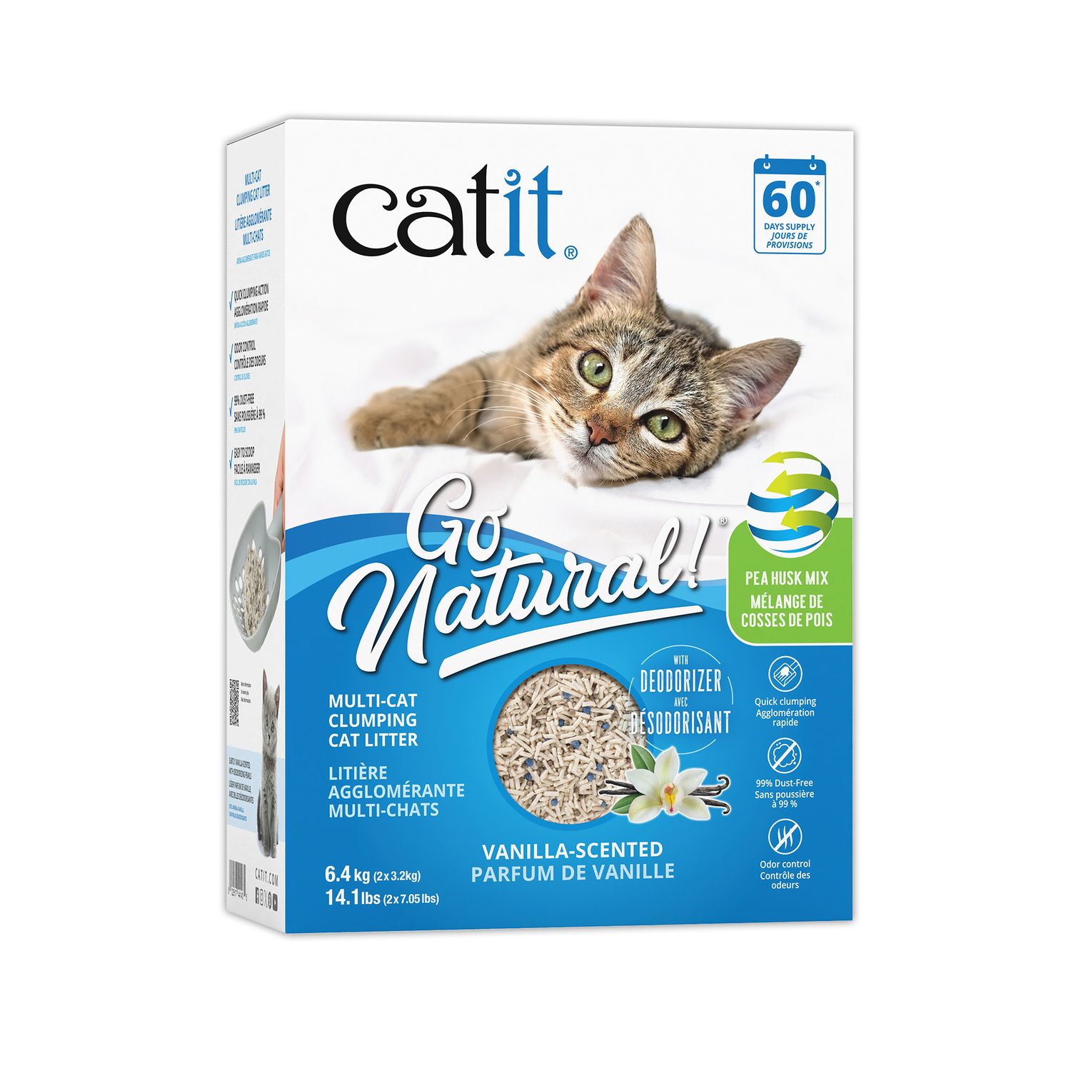 CATIT - Go Natural Vanilla-Scented Pea Husk Clumping Multi-Cat Litter, Size: 6.4kg