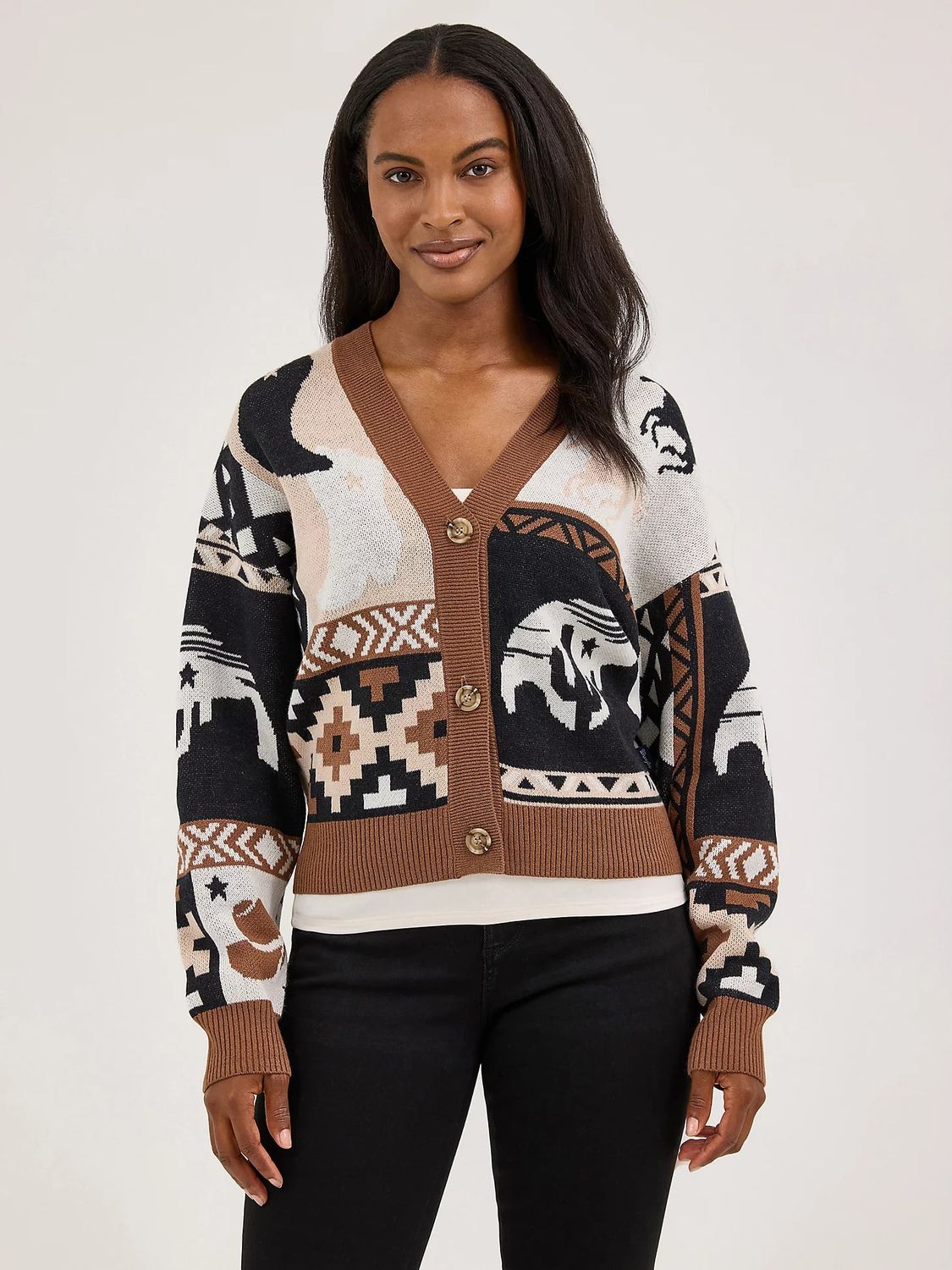 WRANGLER - Western Cropped Cardigan Brown Sweater