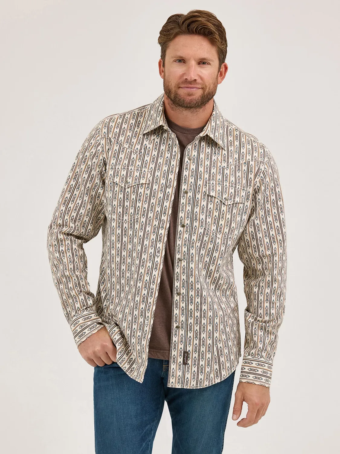 WRANGLER - Retro Premium Long Sleeve Western Snap Printed Shirt