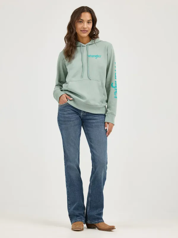 WRANGLER - Retro Logo Arm Pullover Blue Surf Hoodie
