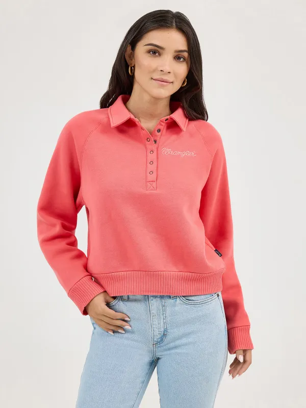 WRANGLER - Retro Half-Snap Collared Pink Pullover