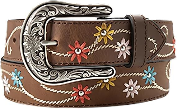 ARIAT - Embroidered Flower Leather Belt