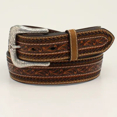 ARIAT - Buck Stitching Floral Tooled Belt