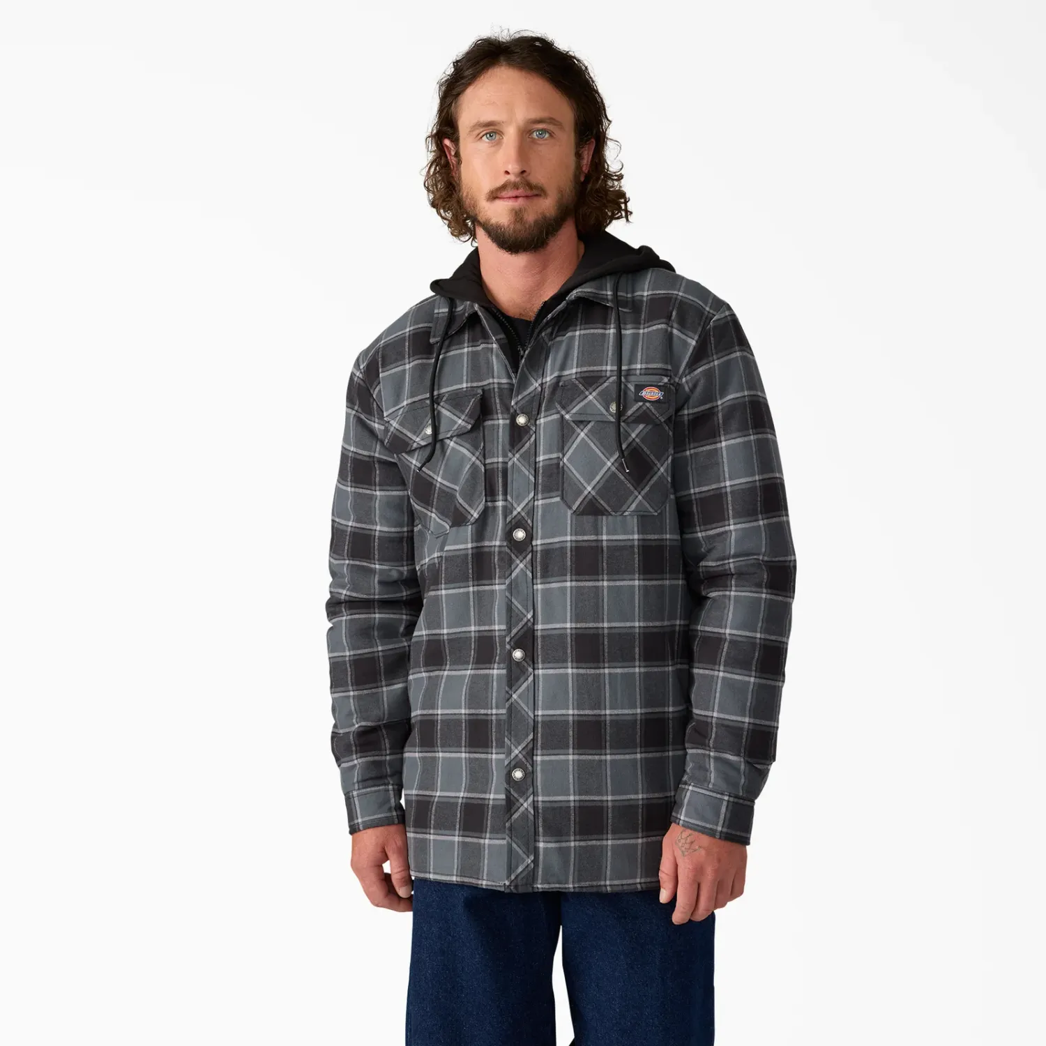 DICKIES - Charcoal Hooded Flannel Jacket