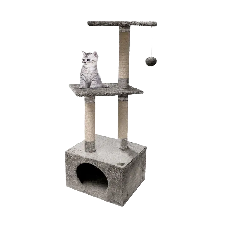 GOO-EEZ - London Two-Tiered Cat Treee w/ Scratching Post, Size: 16&#39;&#39; x 16&#39;&#39; x 43&#39;&#39;