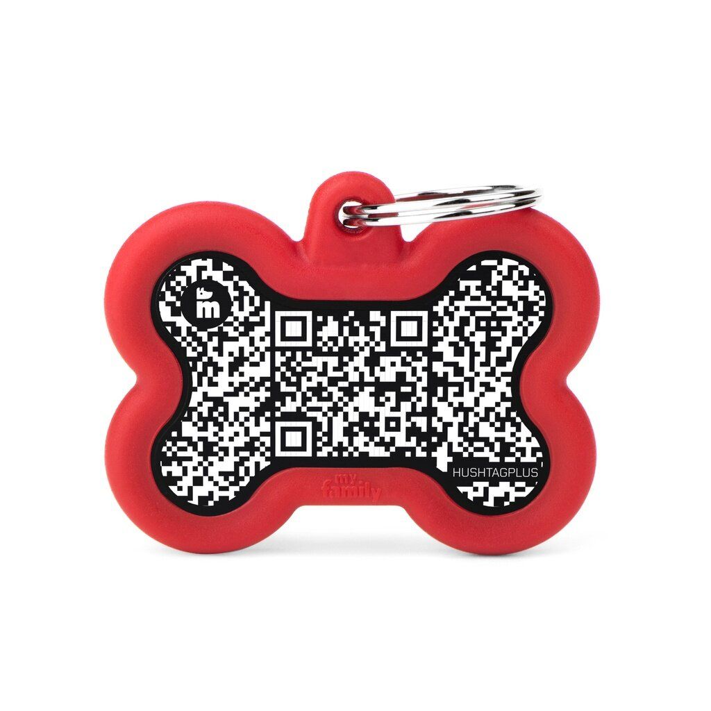 MYFAMILY - HushTag QR Code Bone ID Tag, Color: Rouge