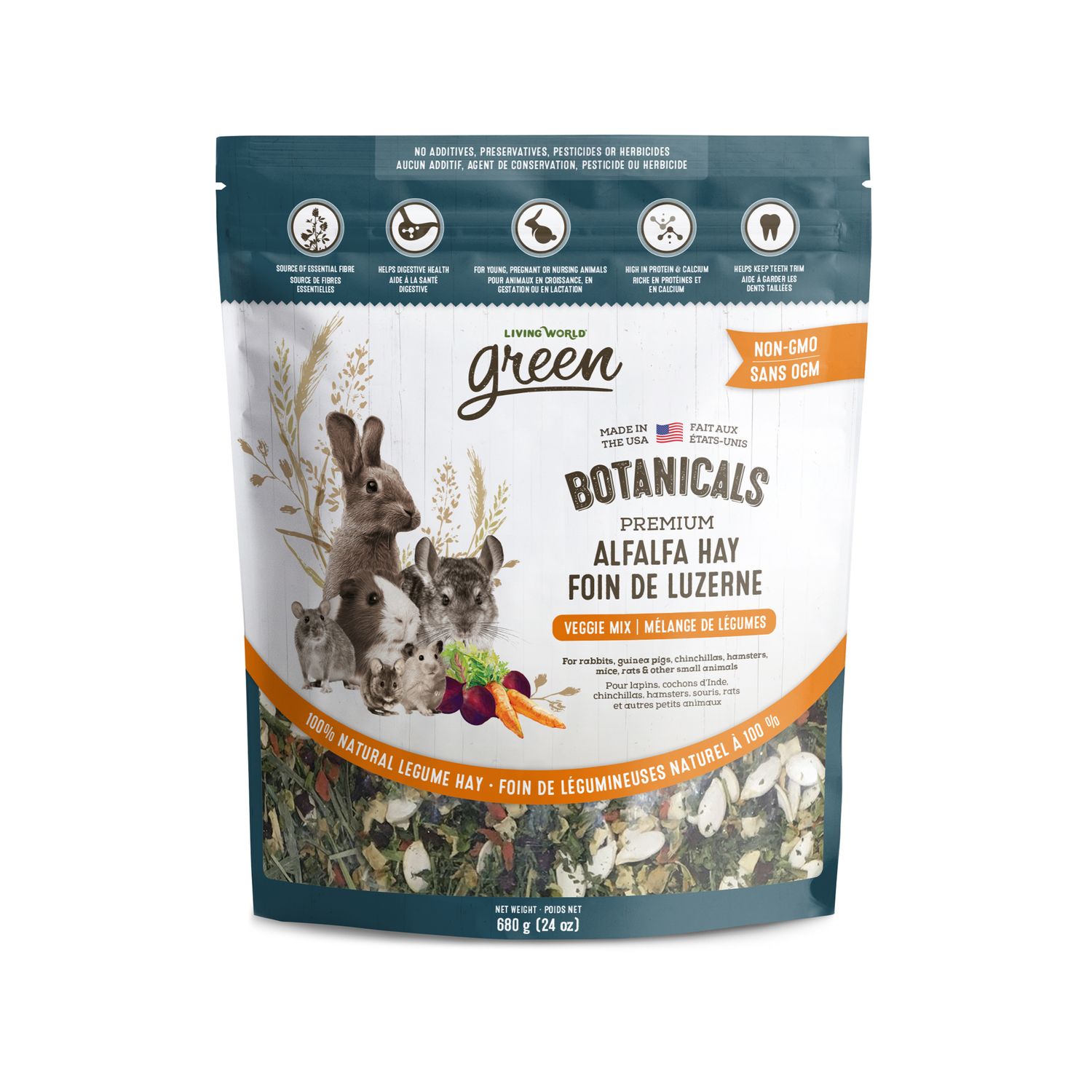 LIVING WORLD - Green Botanicals Alfalfa Hay Veggie Mix, Size: 680g