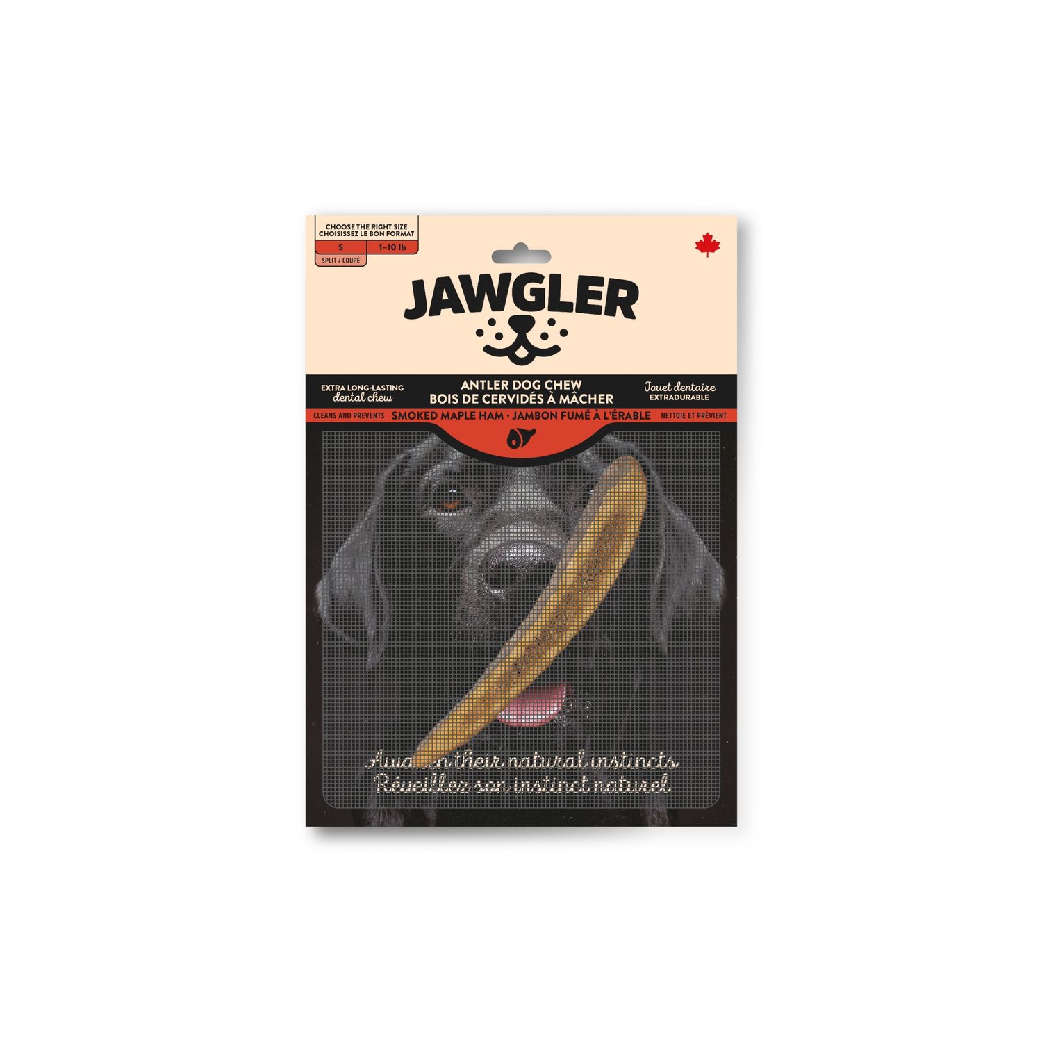 JAWGLER - Smoked Maple Ham Split Antler Dog Chew, Size: Small