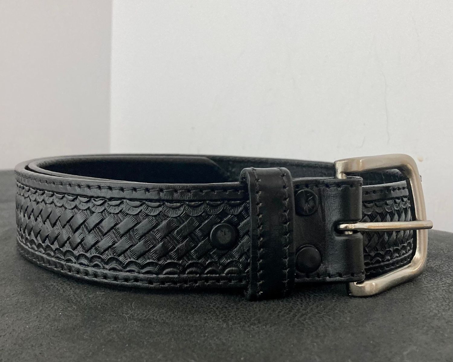 CATAWEST - Basket print leather belt, Size: 32, Color: Noir