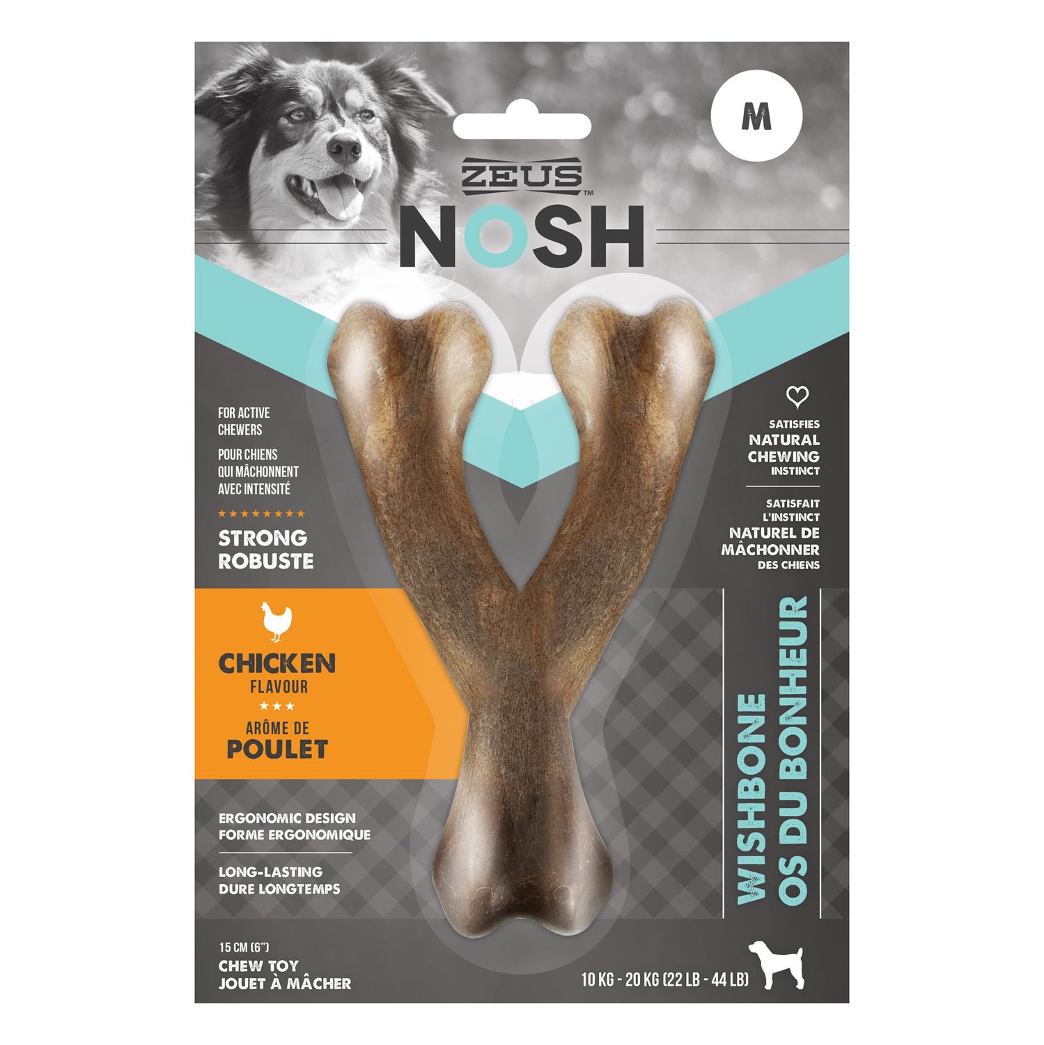 ZEUS - Nosh â€œWishboneâ€ medium sturdy chew toy, Flavor: Poulet